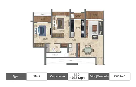 2 BHK-880 SqFt