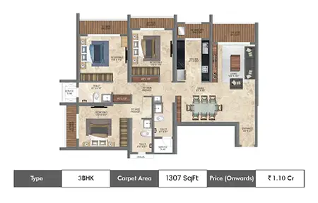3 BHK-1247 SqFt